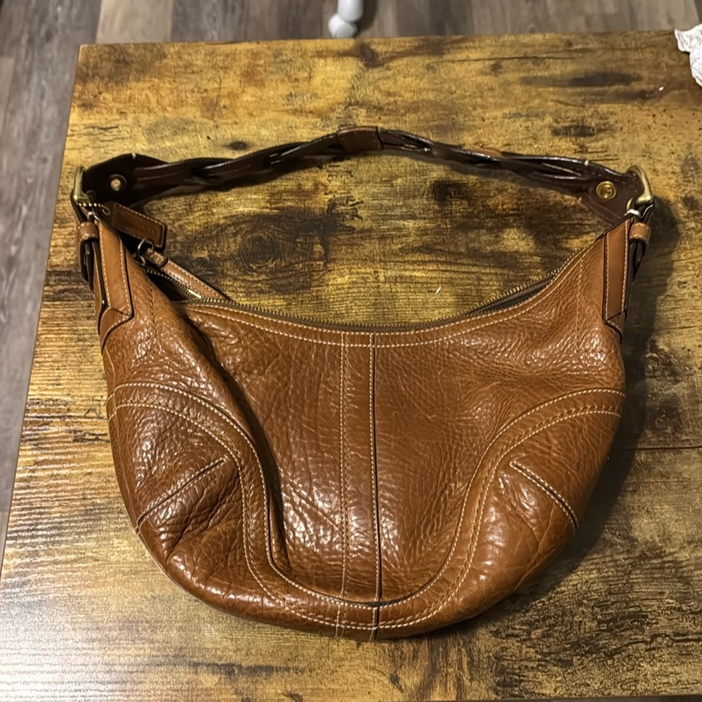 Coach Brown Pebbled Leather Braided Strap Shoulder/Hobo Purse